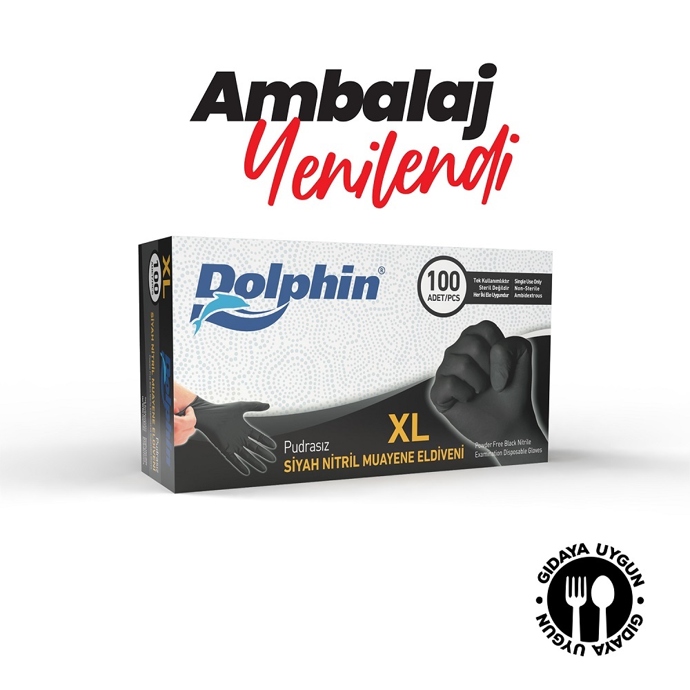 Dolphin Siyah Çok Amaçlı Nitril Muayene Eldiveni M Bede